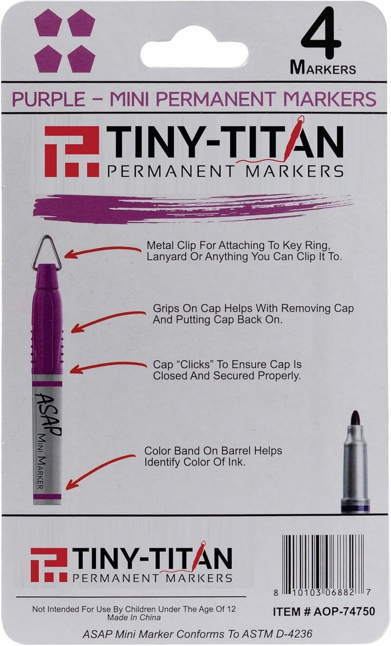 Tiny-Titan Mini Markers, Keychain Clip, Golf Ball Marker, Clip On Nurse's Badge - Purple Ink - Fine Point - 4 Pens - Image 3